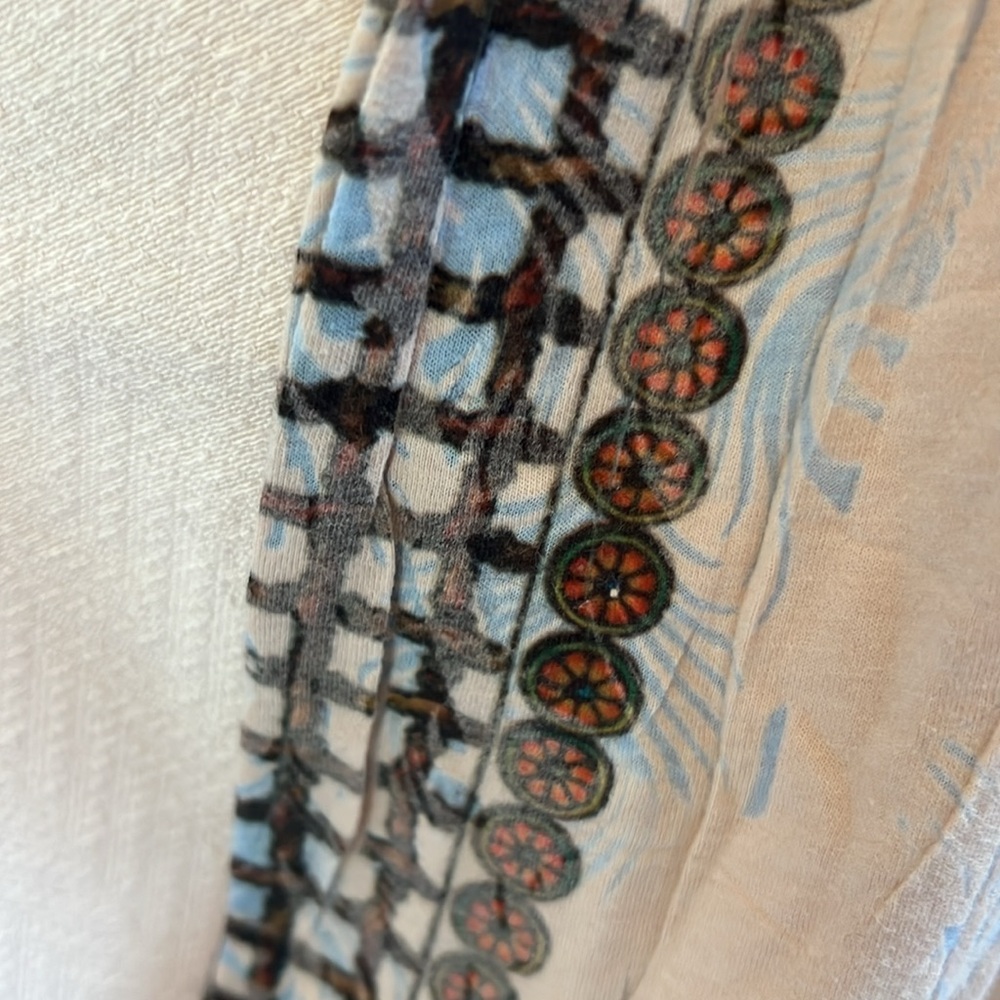 Butterfly dropout🦋Vintage tan/blue peacock feather print with fall floral top. - Picture 4 of 12